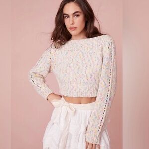 LoveShackFancy Larson Wool Blend cropped knit sweater Rainbow Ice size L